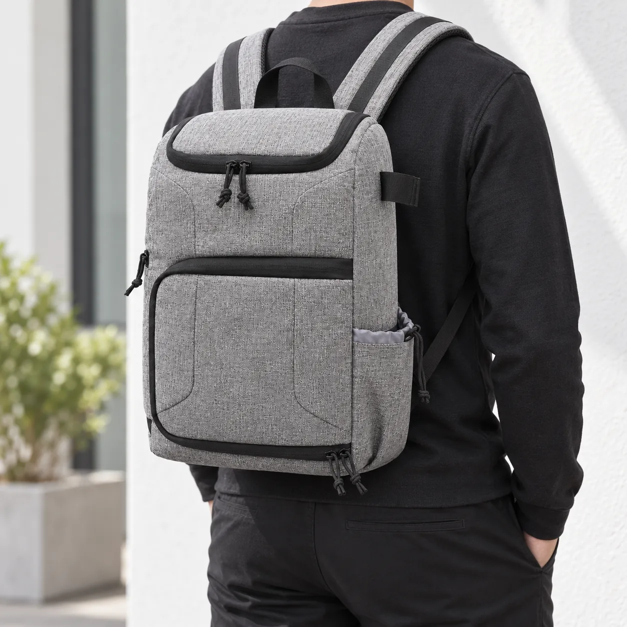 Edwin Camera Backpack — alternate view; demonstration equipment is not included