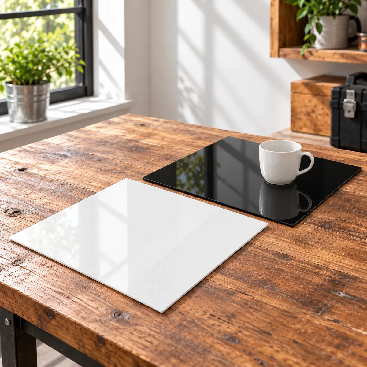 Reflective Acrylic Board Pair: setup and scale; scene props excluded