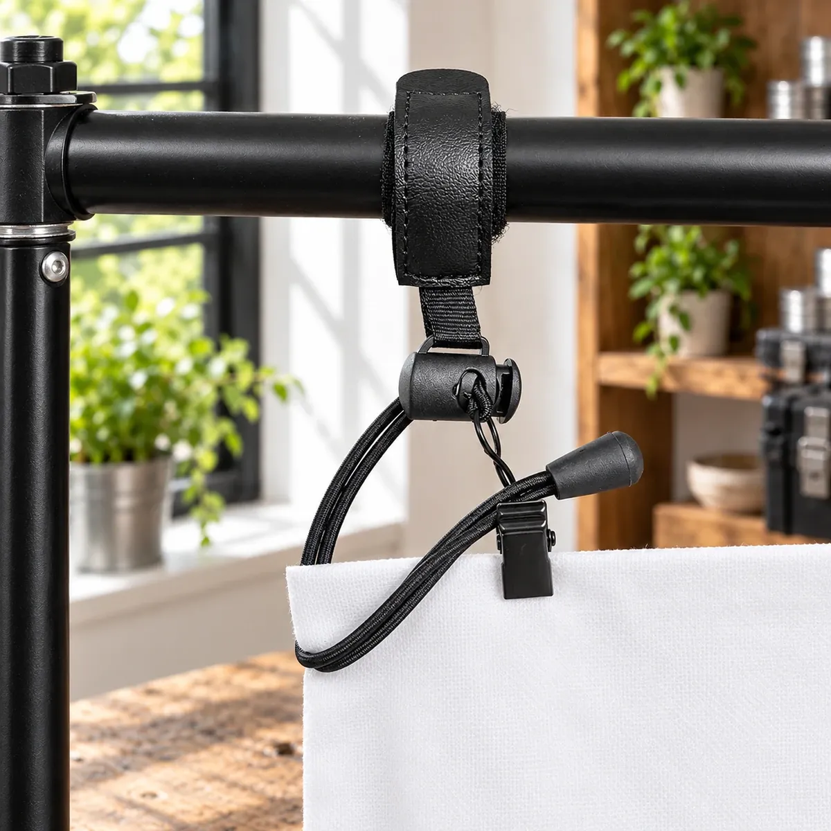 Backdrop Tension Strap: setup and scale; scene props excluded