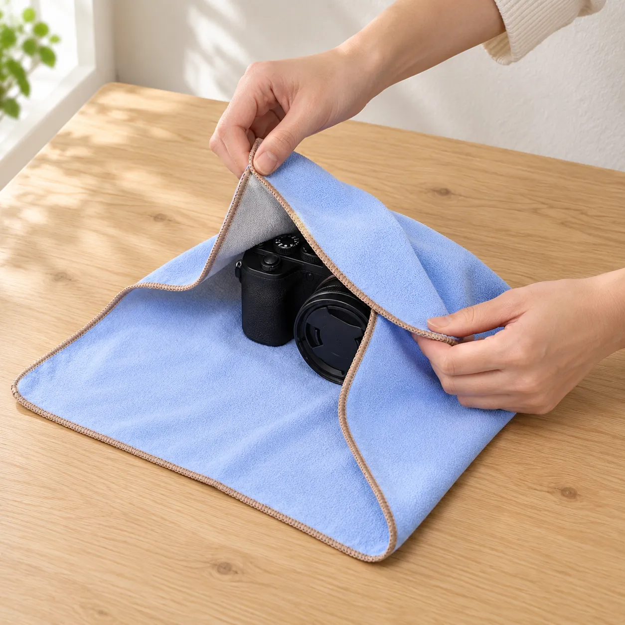 plain self-adhering fabric camera wrap: use view; props not included