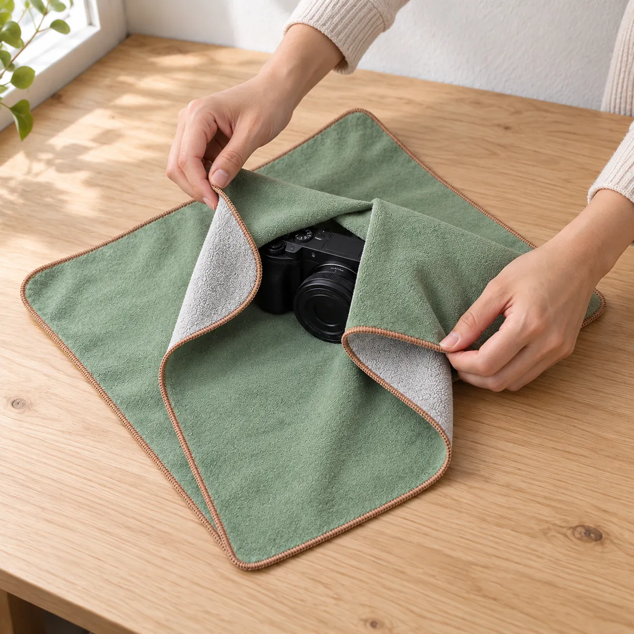 plain self-adhering fabric camera wrap: use view; props not included