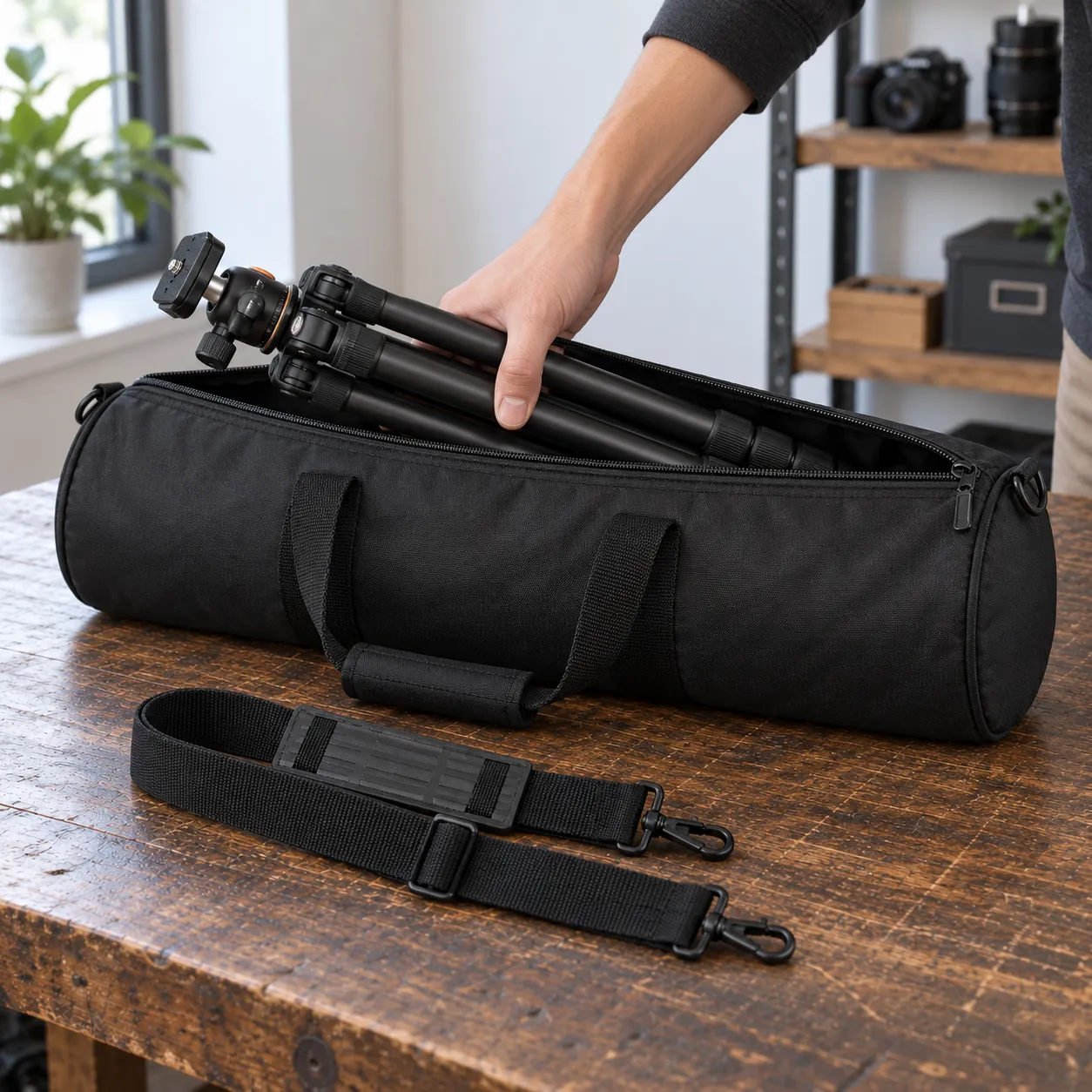 Ellis Tripod Bag — use view; demonstration equipment is not included