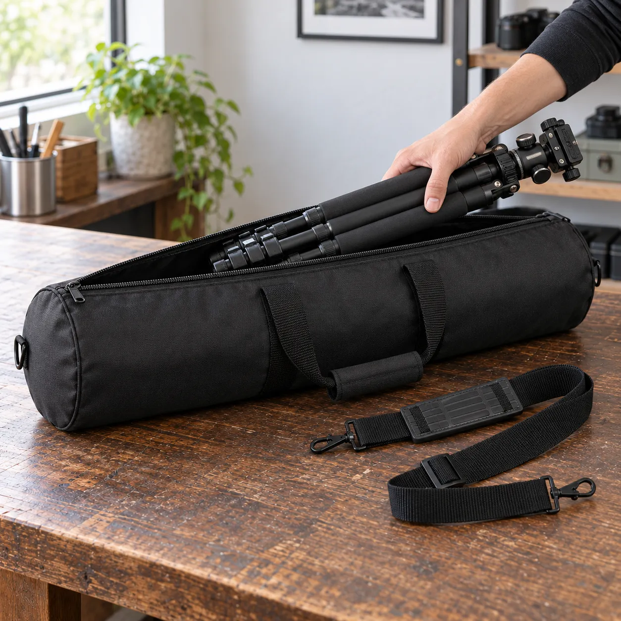 Ellis Tripod Bag — use view; demonstration equipment is not included