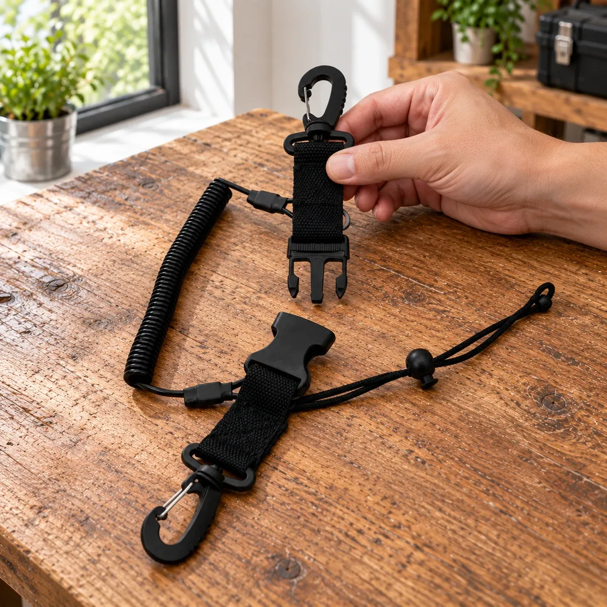 Coiled Camera Tether: setup and scale; scene props excluded