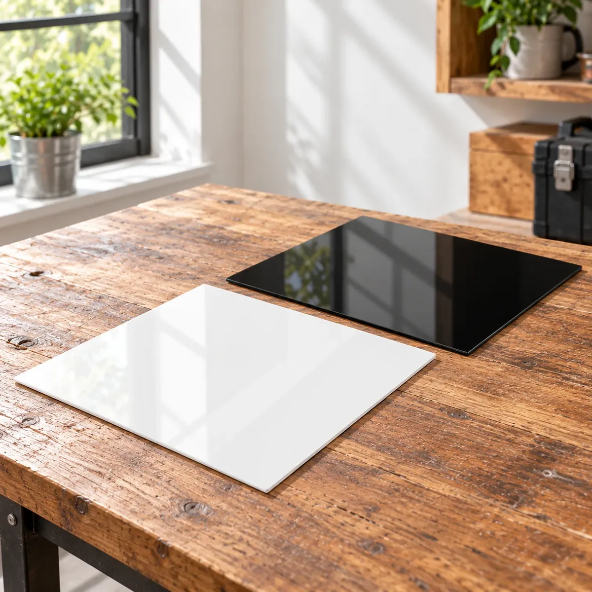 Reflective Acrylic Board Pair: Black and White pair, each 30 × 30 cm