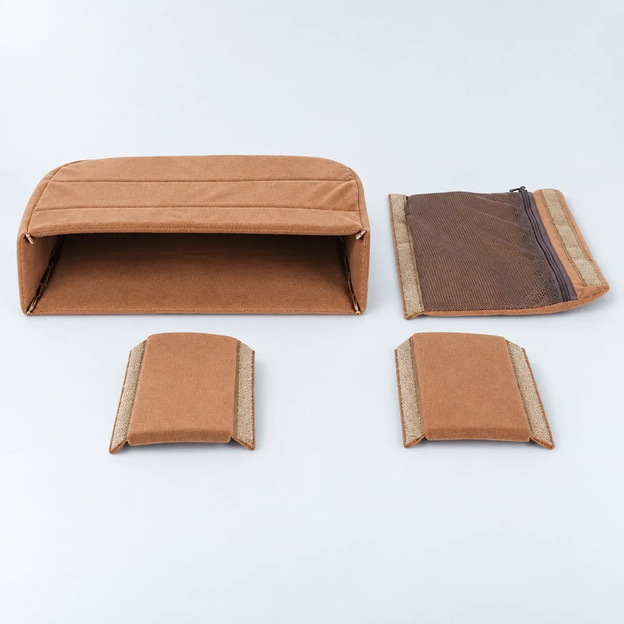 Insert with its two small partitions and removable mesh panel laid out
