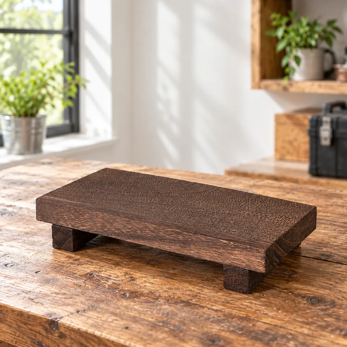 Dark Wood Photo Riser: Dark Brown small riser, 19 × 9 × 4 cm