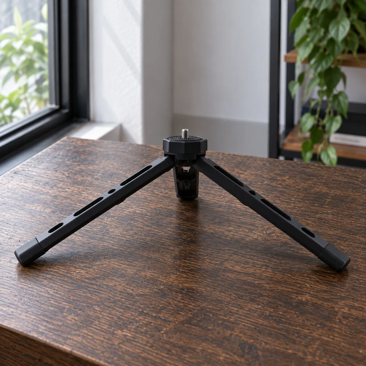 Intermediate leg-spread position showing the tripod adjustment collar