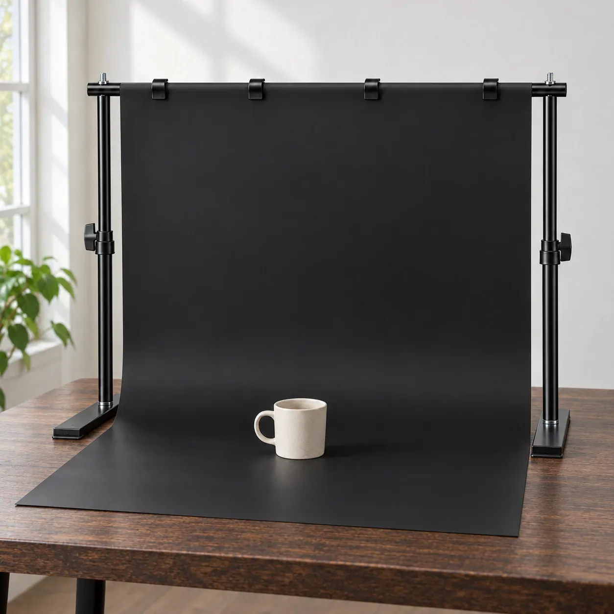 Hugo Tabletop Backdrop in Black; demonstration props not included